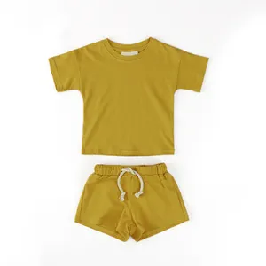Wholesale Kids Clothing Summer Clothes Custom Thin Letter Print Boys Short Sleeve T-Shirt +Shorts 2 Piece Set