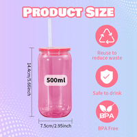 Gobelet en plastique de 500 ml (17 oz) en matériau PC, bouteille d'eau gazeuse en plastique pour enveloppe UVDFT avec couvercle et paille