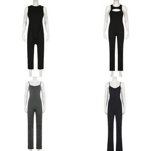 Patchwork Casual <b>Lounge</b> <b>Jumpsuit</b> for Women Breathable Summer Full-Length Midi Waist Active Jogger Bodysuit - Product Image 1