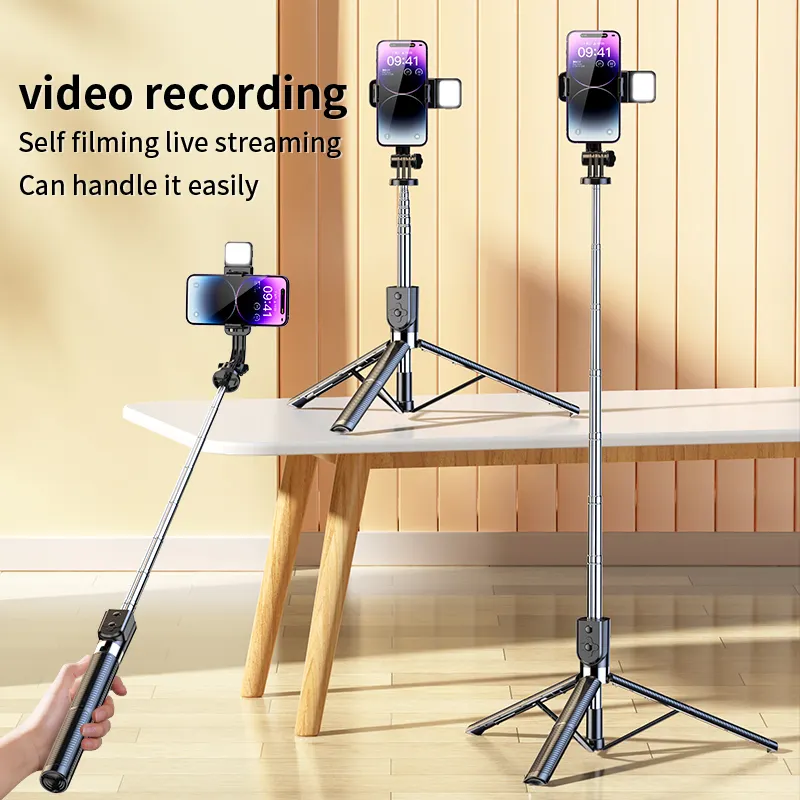 Popular and popular aluminum extended 170cm portable smart selfie stick with Bluetooth remote control tripod selfie stick