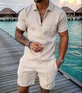 Traje Polo de Dos Piezas para Hombre, Estilo Casual de Playa, Transpirable, con Estampado por Transferencia de Calor, Manga Corta, para Verano - Product Image 2