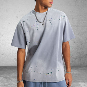 Mode lâche Logo personnalisé lavage à l'acide unisexe 100% coton décontracté respirant col rond surdimensionné Vintage T-Shirts - Product Image 3