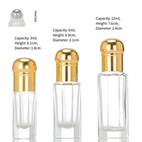 Ventes d'usine – Nouveaux flacons roll-on octogonaux en verre transparent de 3 ml, 6 ml, 12 ml pour huiles essentielles et attar, avec capuchon brillant