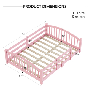 <span class=keywords><strong>Lit</strong></span> <span class=keywords><strong>Montessori</strong></span> rose, taille complète, structure en bois massif avec barrière de sécurité et lattes, mobilier de chambre pour fillettes - Product Image 2