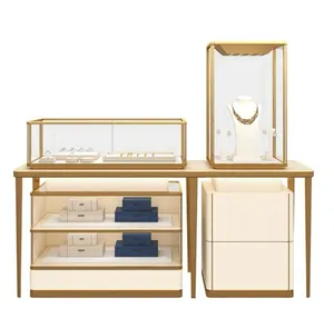 High Quality Gold Jewelry Showcase Display Cases Store Display Glass Cabinet With Led Light
