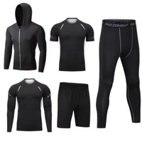 Ensemble de sport cinq pièces pour homme, couleur unie, séchage rapide, manches longues, en soie de lait, élasthanne et polyester, pour le fitness
