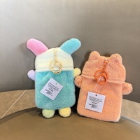 Porte-cartes, porte-clés et porte-monnaie en peluche super douce style japonais, motif lapin fleuri, pour cartes de repas, cartes de transport et cartes d'identité