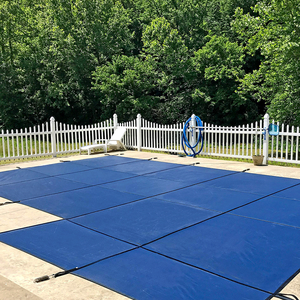 Couverture de piscine rectangulaire en PP pour piscines hors sol, pliable avec sangles de fixation, panneaux verts et bleus - Product Image 4