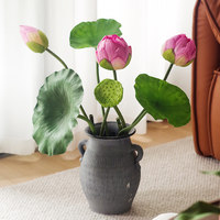 Fleurs et feuilles de lotus artificielles en soie, style chinois, pour la décoration de la maison, du salon, des bassins à poissons, moulage par injection
