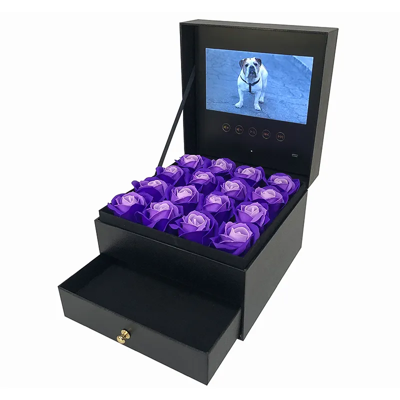 Upload Your Video Lcd Screen Dry Flower Box For Wedding Home Decorative Dried Flowers