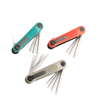 Obeng Hexagon Torx Baja Karbon OEM yang Dapat Disesuaikan, Desain Lipat Universal Metrik, Alat Kunci Tangan dengan Kunci Silang untuk DIY