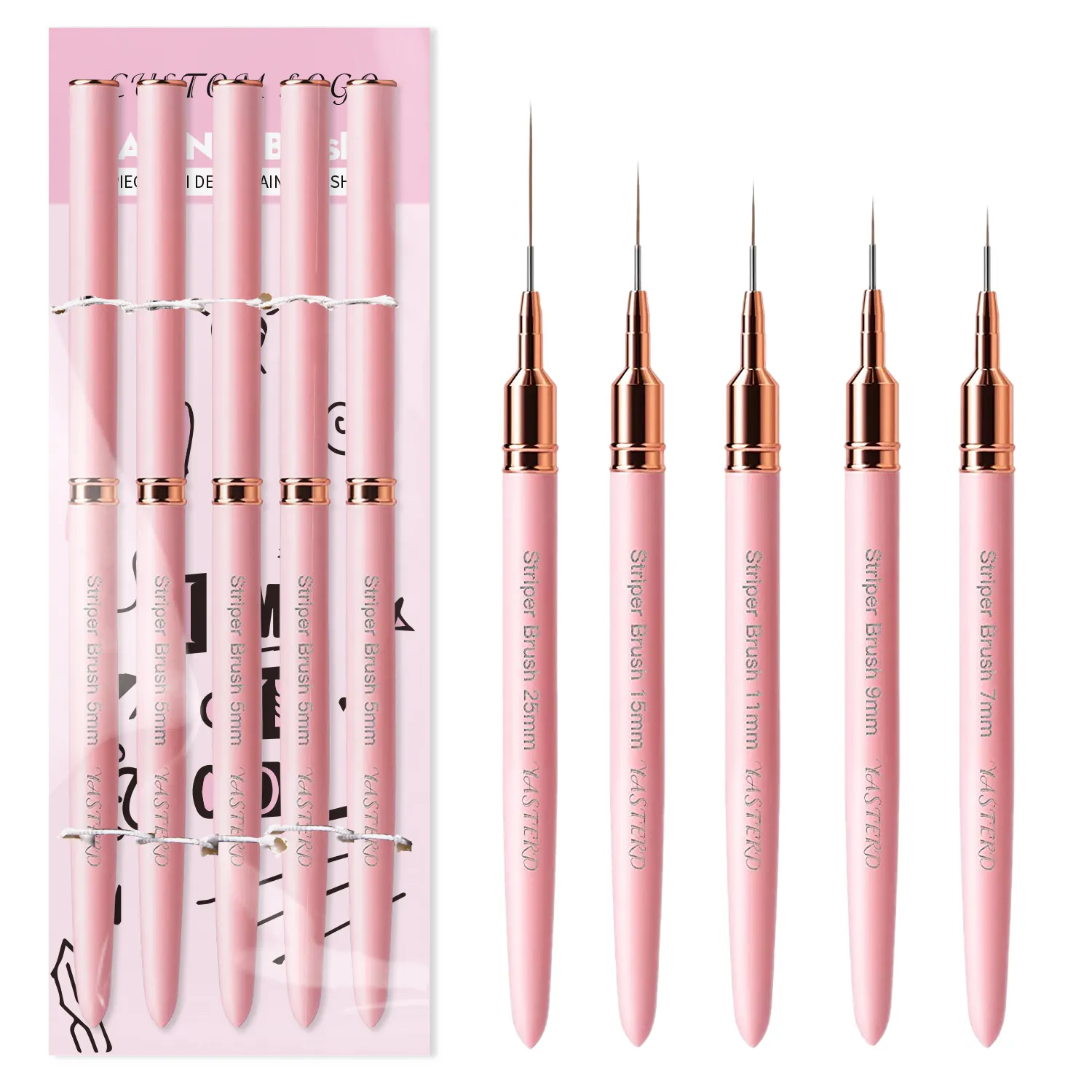 Горячая Распродажа 5/9/11/15/25 мм на заказ горячая Распродажа Розовая нейлоновая подкладка кисть для дизайна ногтей инструменты для рисования ногтей кисть для ногтей