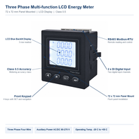 Meter Energi LCD Multifungsi Tiga Fasa Empat Kawat RS485 Modbus RTU Panel Mounted Power Meter 72 X 72 mm