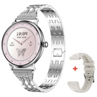 Reloj inteligente de lujo para mujer con cristales de diamante, pantalla de alta definición, monitorización de frecuencia cardíaca y sueño, y recordatorios inteligentes.