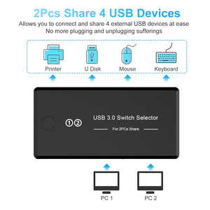 สวิตช์ USB 3.0 สำหรับโรงงาน ตัวเลือกเชื่อมต่อ USB 2 เครื่องคอมพิวเตอร์ ใช้ร่วมกันได้ 4 อุปกรณ์ USB สำหรับพีซี เครื่องพิมพ์ เครื่องสแกน เมาส์ - Product Image 6