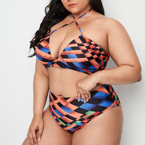 Nouveau Stock imprimé grande taille 3 pièces maillot de bain Bandeau haut maille plage jupe L-4XL grosses femmes maillots de bain - Product Image 3