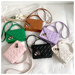 Fabriek Groothandel Custom Meisjes Geborduurde Kleur Blok Pu Handtas Schouder Crossbody Tas Verstelbare Ketting Riem Crossbody Tas