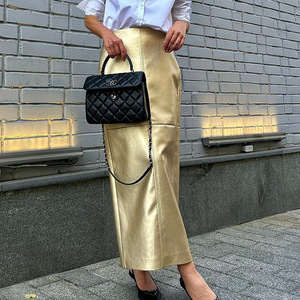 Newest Design Women Fashion Side Zipper Back Slit <strong>Green</strong> Leather <strong>Skirt</strong> Latest Y2K <strong>Long</strong> Metallic <strong>Skirt</strong> Design - Product Image 6
