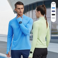 Vêtements de sport personnalisés unisexes, t-shirt à manches longues à demi-zip pour homme et femme, séchage rapide, course en plein air, gym, fitness