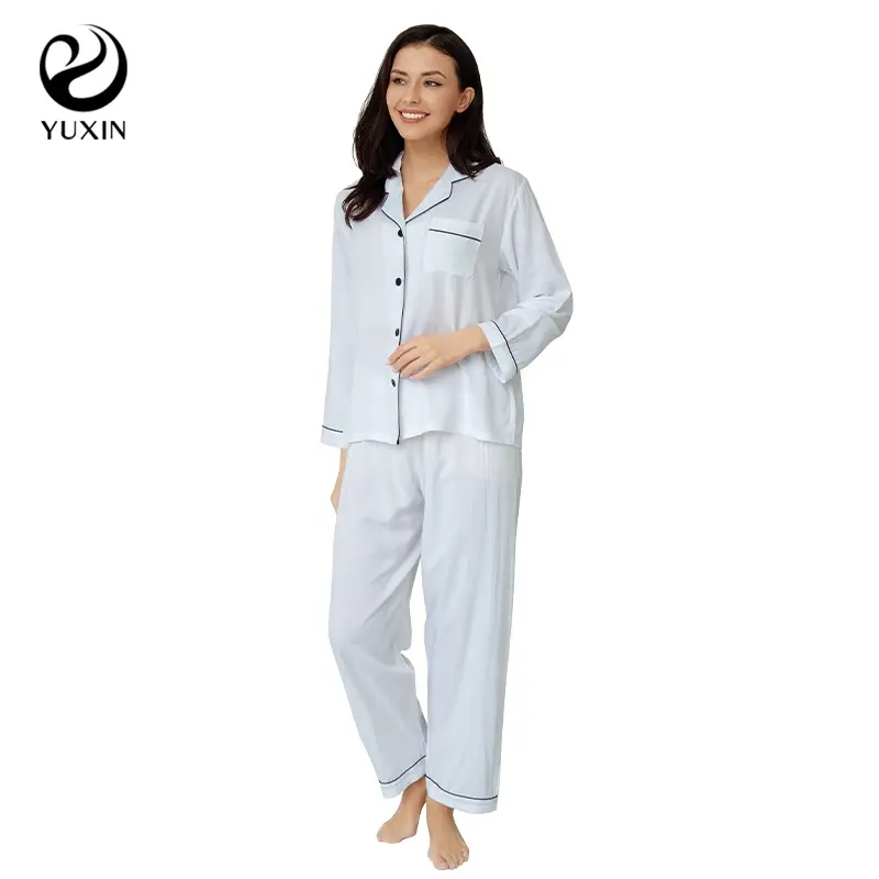 Pajamas Women Rayon Cotton Pajamas For Women Set 2 Pieces Custom Logo Pajamas Set Wholesale