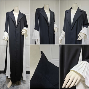 112 Abiti Tradizionali Musulmani del Medio Oriente, Dubai, Turchia, Cardigan Nero-Bianco con Patchwork Plissettato, Abiti Kaftan Musulmani <span class=keywords><strong>Aya</strong></span> - Product Image 6