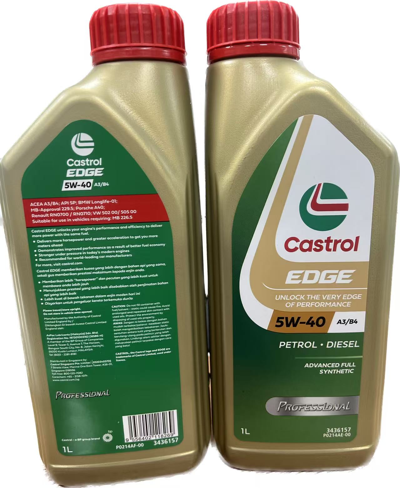 Castrol Edge Exclusive 5W-40 Full Synthetic Motor Oil 1L, API SN/CF, 24 Bottles/Case, Universal for Petrol & Diesel Engines Oil Parts Image 5