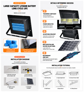 YIHAN 40W Solar LED <b>Flood</b> <b>Lights</b> 6000K Remote Control ABS/Plastic Body CE Certified IP66 Ra80 2500lm 1-Year Warranty Garden - Product Image 3