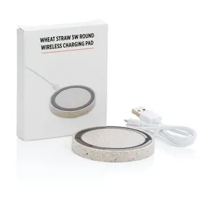 Cargador inalámbrico redondo de 5W en color trigo, gadgets ecológicos - Product Image 4