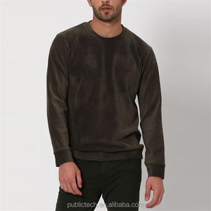 Sudadera con capucha holgada Unisex ajustada cálida de invierno con cuello redondo personalizada sudadera de terciopelo entallada de color oliva liso - Product Image 1