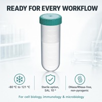 Tube de centrifugation à fond rond de 80 ml avec bouchon à vis, gradué, sans DNase ni RNase, en PP, pour centrifugation à gradient de densité