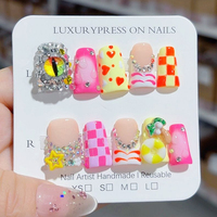 Offre Spéciale fait à la main en forme de bec de canard presse sur les ongles 10 pièces réutilisables acrylique faux ongles pour enfants modèle de motif carré artificiel