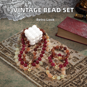 Ensemble de bijoux fantaisie vintage, bracelet élastique bicolore de 16 mm avec perles, collier en acrylique fait main, pour mariage, fiançailles, fête - Product Image 2