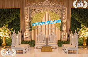Dernières décorations de mariage royal hindou Gujrati Mariages Ensemble de chaises Mandap en bois Chaises Sankheda Meubles pour mariages USA - Product Image 4