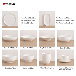 Ensemble de vaisselle en porcelaine blanche nordique en gros, design minimaliste peint à la main, compatible lave-vaisselle, assiettes et bols en céramique durables - Product Image 2