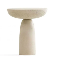 Table basse en marbre travertin poli, design simple et moderne, décoration de la maison, beige naturel, style japonais, table ronde