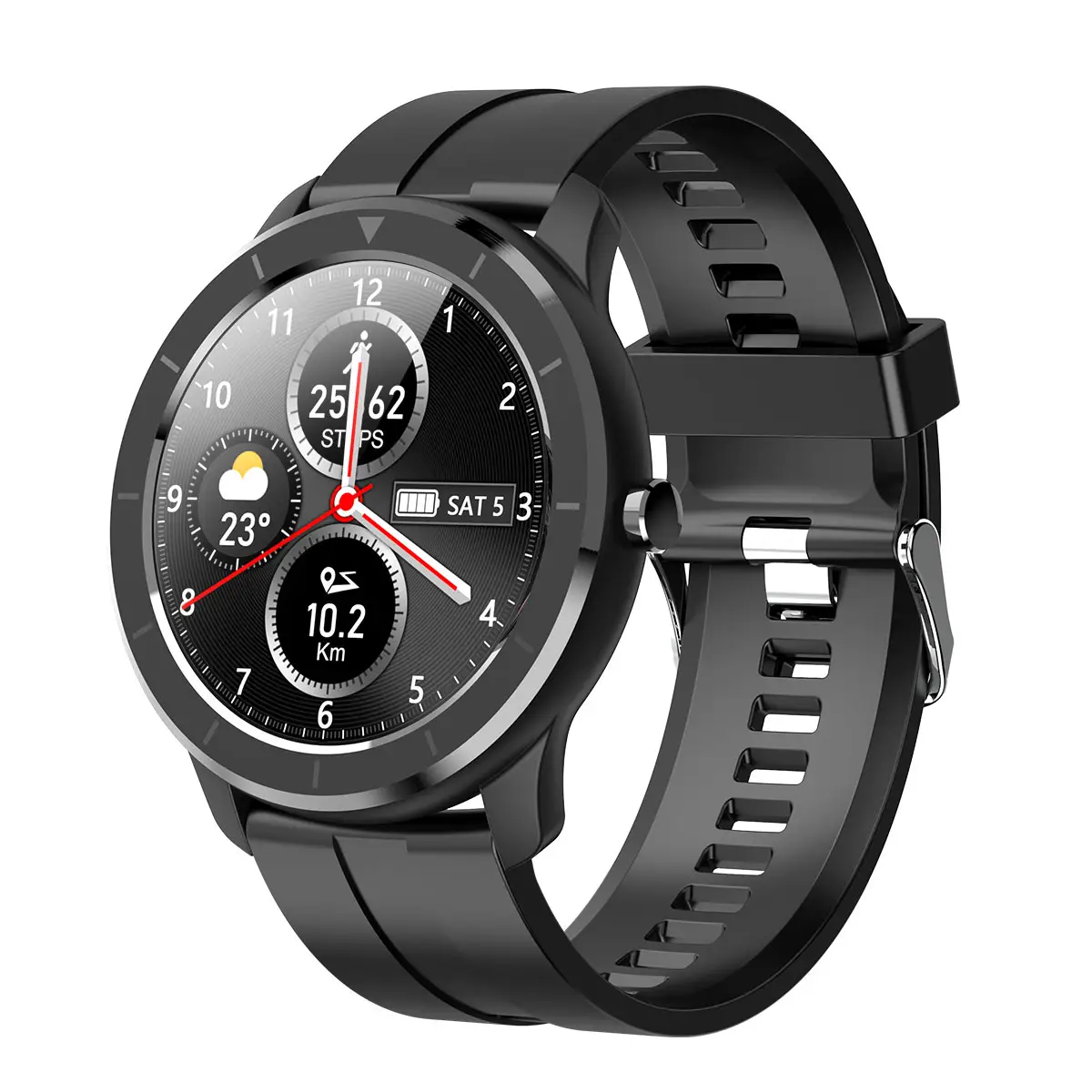 Lokmat — montre connectée ronde pour android et ios, bracelet de sport pour hommes, étanche IP68, avec notification d'appel, notification SMS et de pression artérielle, 1.28 pouce