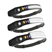 Lampe frontale LED rechargeable pour adultes 230 ° faisceau large étanche batterie au lithium phare capteur de mouvement éclairage extérieur pour la pêche