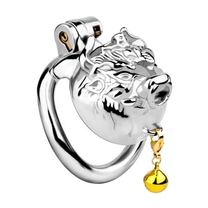 Edelstahl Tiger-Kopf Männlicher Keuschheitskäfig mit Penisring-Verschluss BDSM Cock Cage für Männer <span class=keywords><strong>Gay</strong></span> Pleasure Sexspielzeug - Product Image 5