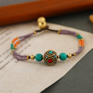 Boho Style Retro <strong>Nepal</strong> Bead Turquoise Stone Beaded Bracelet Handmade Rope Bracelet for Women and Girls - Product Image 6