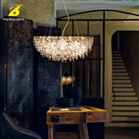 Lustre rectangulaire de luxe en cristal avec feuille d'or artistique et LED, télécommande incluse, pour hôtel et villa, salon