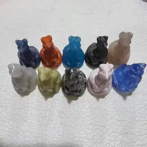 Natural Hand Carved Natural Crystal Animal Carving Fluorite Crystal one tailed fox carving