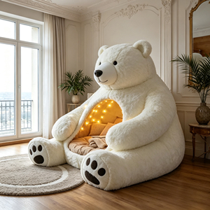 Canapé lounge fantaisie en forme d'ours, rembourré en peluche moelleuse, avec structure intérieure en fibre de verre et lumières LED chaudes, pour un espace de vie moderne à la maison - Product Image 6