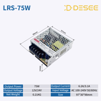 Fuente de Alimentación Ultrafina de CA a CC de la Serie LRS de 75 W y 24 V, con Conmutación BIS, 88% de Eficiencia para Iluminación LED