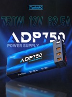 Alimentation électrique AC/DC ToolkitRC ADP750 750W 12V 62.5A à 7 ports XT60, banane 4mm, USB-C PD, USB-A QC, avec protection IC et ventilateur pour chargeur M8D