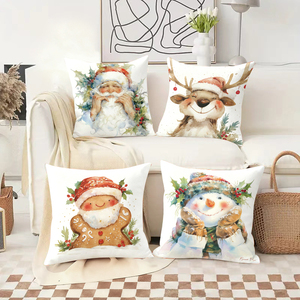 Декоративные подушки в рождественском стиле с изображениями Санты, оленей, пряничных человечков и снеговиков для праздничного украшения дома. - Product Image 2