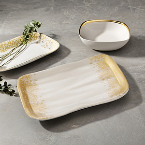 Egrand Shabby <span class=keywords><strong>Chic</strong></span> 100% Assiettes à dîner en mélamine or blanc <span class=keywords><strong>Assiette</strong></span> en plastique pour restaurant Vaisselle de luxe Plats - Product Image 2