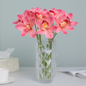 Fleurs artificielles d'orchidée Cymbidium Ruilisi, lot de 6 tiges, rose, blanc, vert, décoration pour la maison et le bureau - Product Image 4