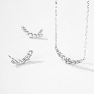 S925 Sterling Silver Single Diamond Smile Line <b>Necklace</b> and Earrings for Women - <b>A</b> Luxurious and Elegant Set - Product Image 2