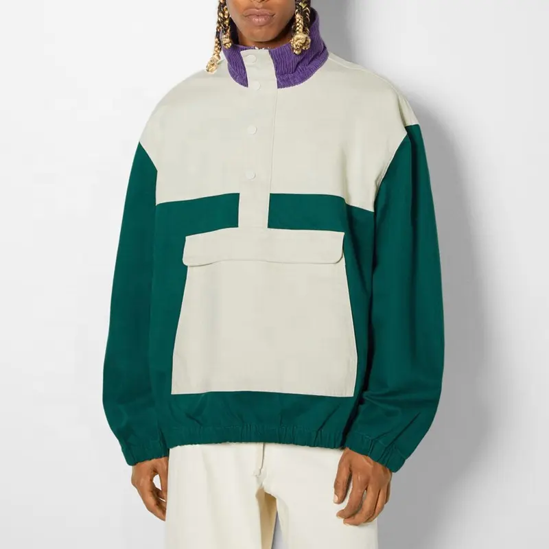 Latest Winter Bulk Custom Colorblock Half Zip Hooded Anorak Pullover Hoodie Jacket For Men Windbreaker