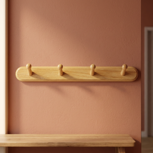 Porte-manteau mural multifonction en bois avec 4 crochets, design minimaliste, installation facile pour le rangement des vêtements - Product Image 3